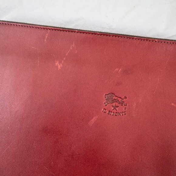 Il Bisonte Dark Bordeaux Red Leather Zipper Pouch Clutch - Picture 3 of 11